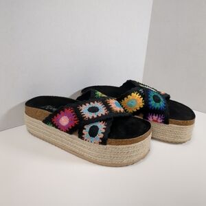 Toya-2 Women's Colorful Crochet Platform Sandals , Size 10